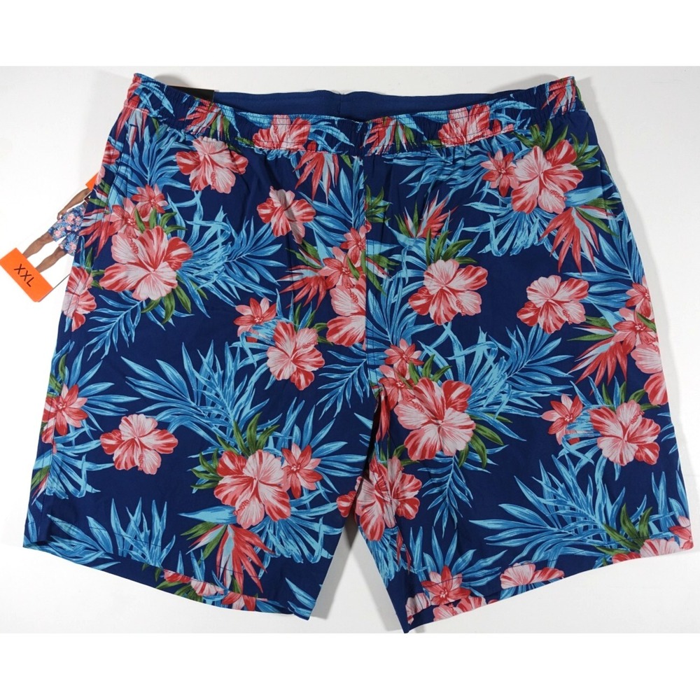 Kirkland Swim Shorts Men XXL Comfort Waist Brief Liner Zipper Pocket Floral